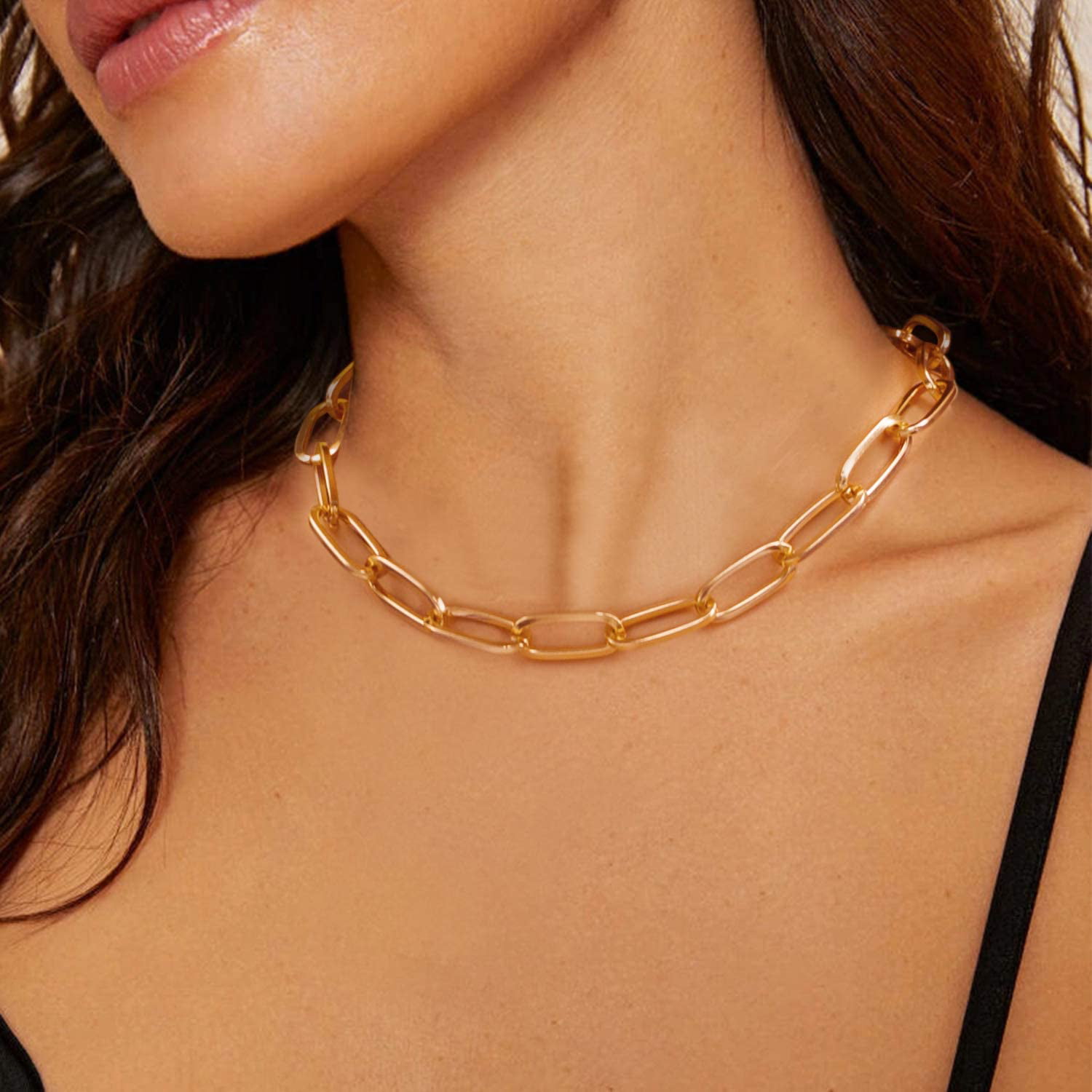 Rectangle Tag Chunky Chain Necklace - Gold