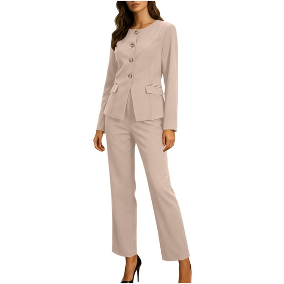 Levmjia Women's Casual Two Piece Set Long Sleeve Solid Color Button Up Blouse and Pants With Pockets Comfortable Polyester Outfit Work Daily Wear