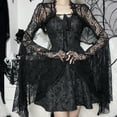 thumbnail image 4 of Women Fairycore Flared Sleeve Black See Through Flower Lace Ruffled Shrug Aesthetic Lace Up Cropped Cardigans Cover Up, 4 of 19