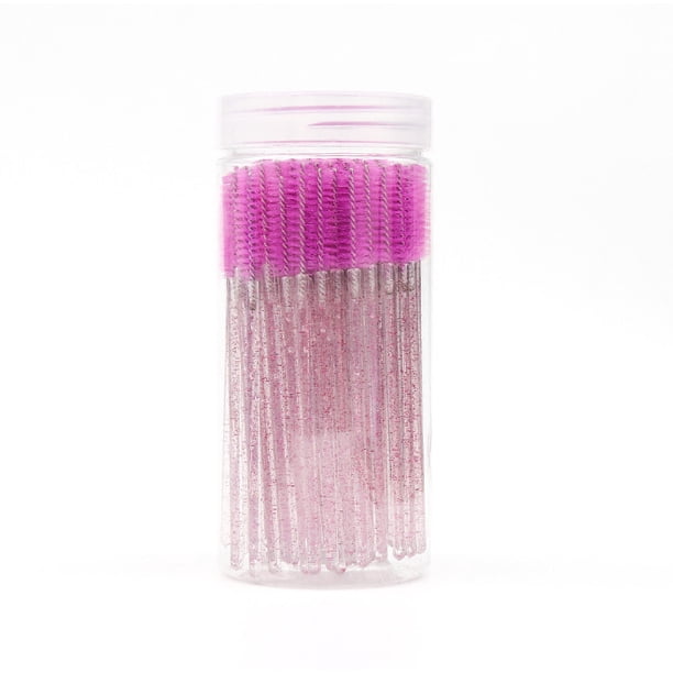 Xiao Hua 100 cepillos de pestañas desechables morados, cepillo de maquillaje para cejas, cepillo de pestañas con varilla de cristal, 3,9 pulgadas