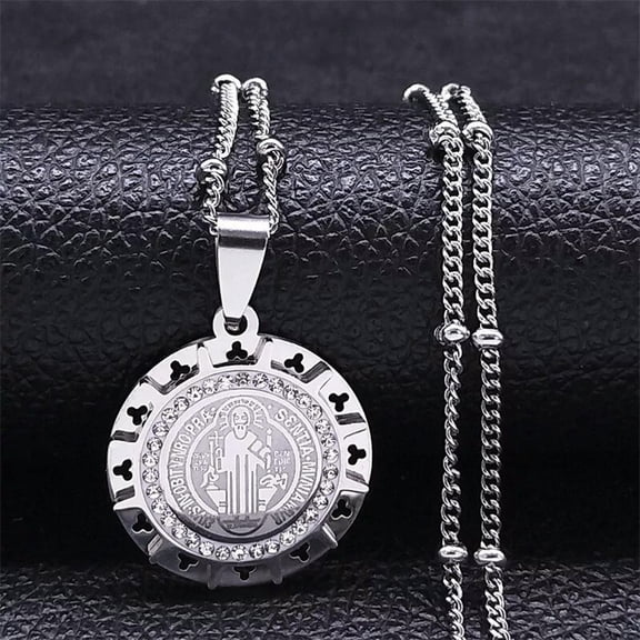 HOOUN Mens Saint St Benedict Protection Medal Ornate Pendant Necklace 24" Chain