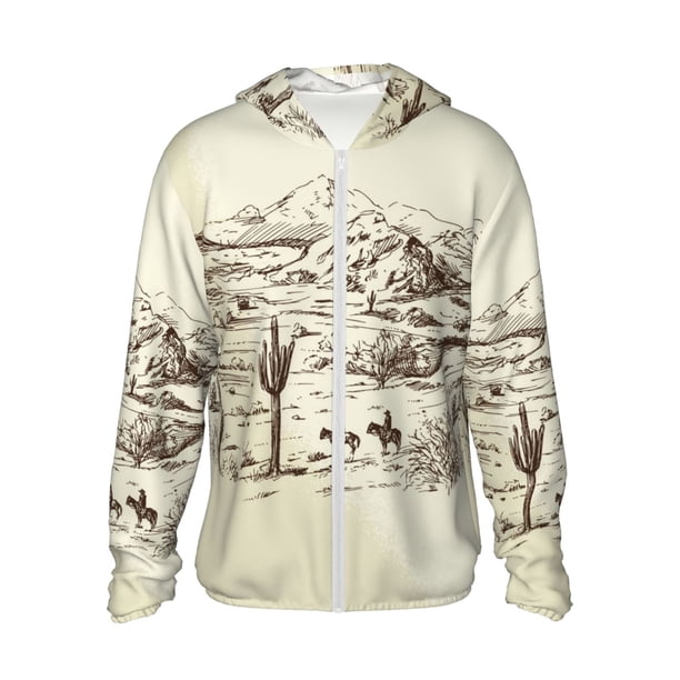 Balery Wild West Desert With Cowboys Sudadera ligera de manga larga con capucha y protección solar UPF 50+ para hombre y mujer, ideal para pesca y running-Small