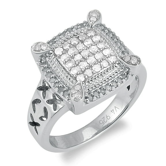 Sterling Silver with 0.50 CTTW Genuine White Diamond Frame Ring