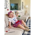 thumbnail image 4 of BemeyourBBs Newborn Baby Girls My First 4th of July Outfits Independent Day Patriot Summer Clothes Letter USA Flag Short Sleeves Romper and Bow Print Ruffled Shorts Skirt Headband 3pcs Set, 4 of 9