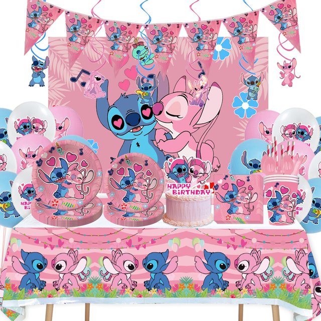 Suministros de decoración de fiesta de cumpleaños con temática de Stich, vajilla de Lilo Stitch de Anime para niños, vasos, platos, globos para recuerdos de Baby Shower