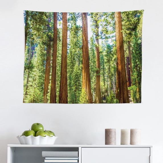 National Parks Tapestry, Morning Sunlight in Wilderness Yosemite Sierra Nevada United States Nature, Fabric Wall Hanging Decor for Bedroom Living Room Dorm, 2 Sizes, Green Brown, by Ambesonne