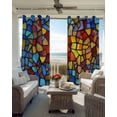 thumbnail image 4 of Blackout Curtains for Bedroom, Blue Red Yellow Room Darkening Window Drapes for Living Room, Modern Colored Rainbow Stained Glass Thermal Insulated Grommet Curtains, 52x63 inch, 2 Panels, 4 of 9
