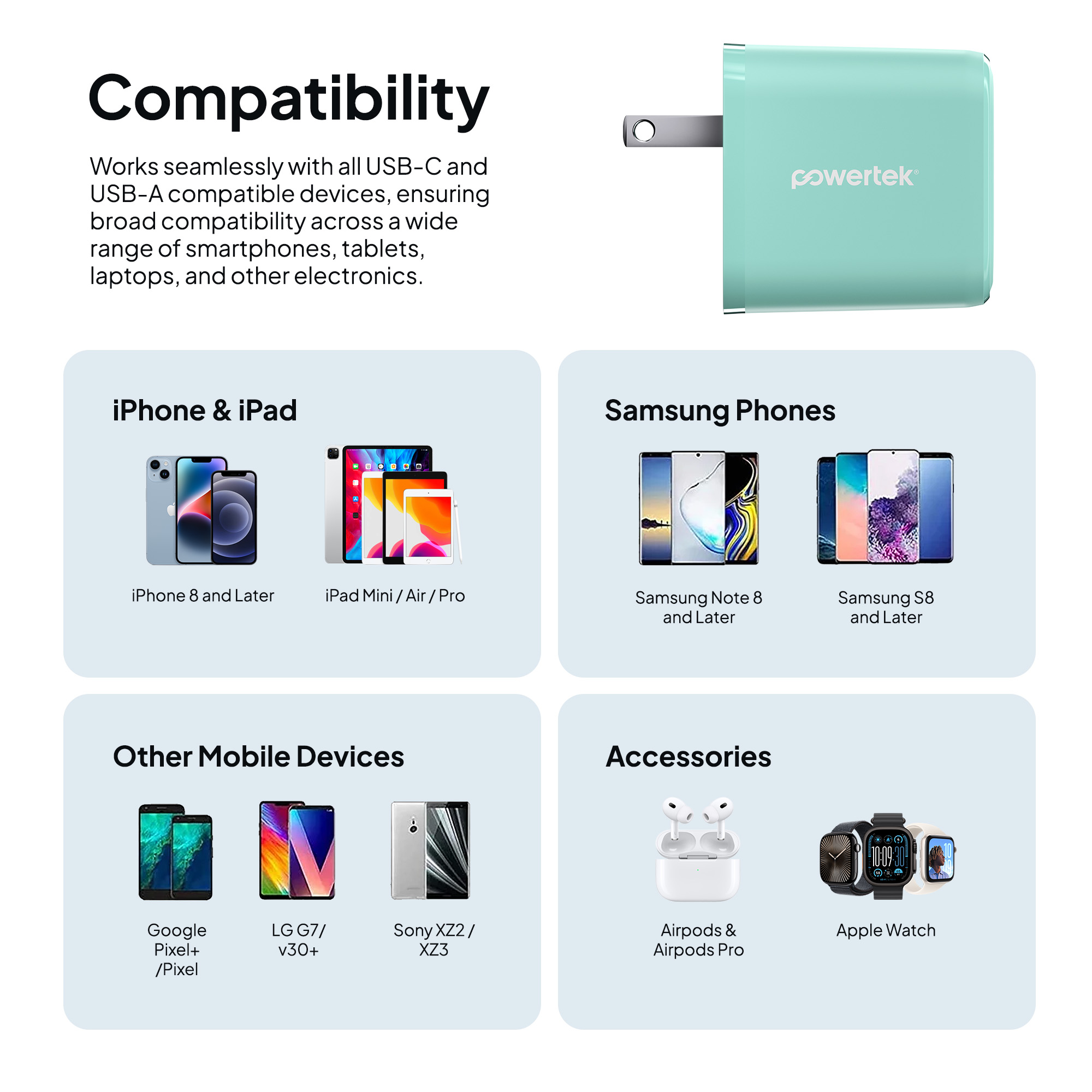 Liquipel Powertek Pastel Braided 20W Combo Wall Charger - Mint