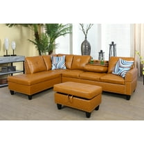 Ainehome Furniture Faux Leather Sectional Sofa, L-Shaped Living Room Couch Set (Ginger)