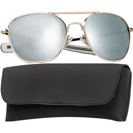 Gold Military 58mm Pilots Aviator Sunglasses Mirror (Best Ballistic Military Sunglasses)