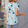 thumbnail image 3 of Save On Floral Printed Tunic Tops for Women Pleated Short Sleeve Shirts Front Button Down T-Shirt Crewneck Tee Shirts Loose Relaxed Fit Blouses Office Work Summer Costume, 3 of 5