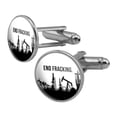 thumbnail image 1 of End Fracking Big Oil Drilling Round Cufflink Set Silver Color, 1 of 5