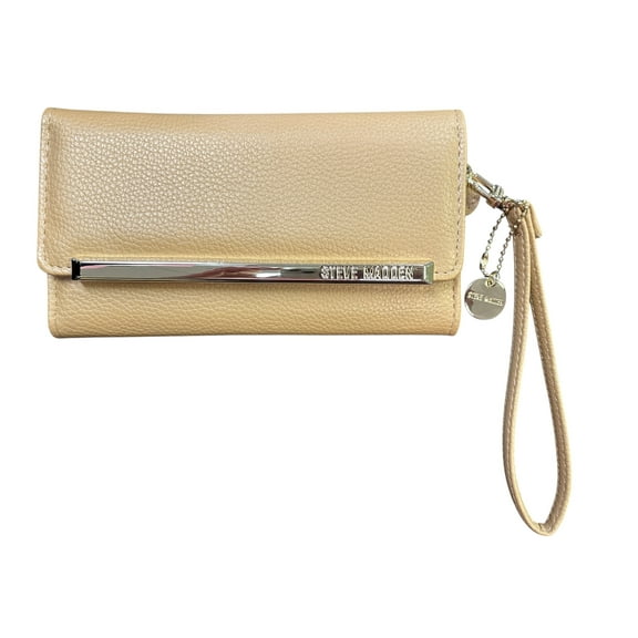 Steve Madden Women's Logobar Trifold Wristlet Wallet, Saddle