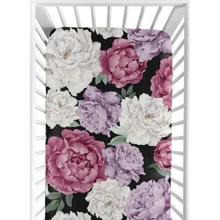 Sweet Jojo Designs Peony Floral Garden Black and Rose Girl Fitted Crib Sheet