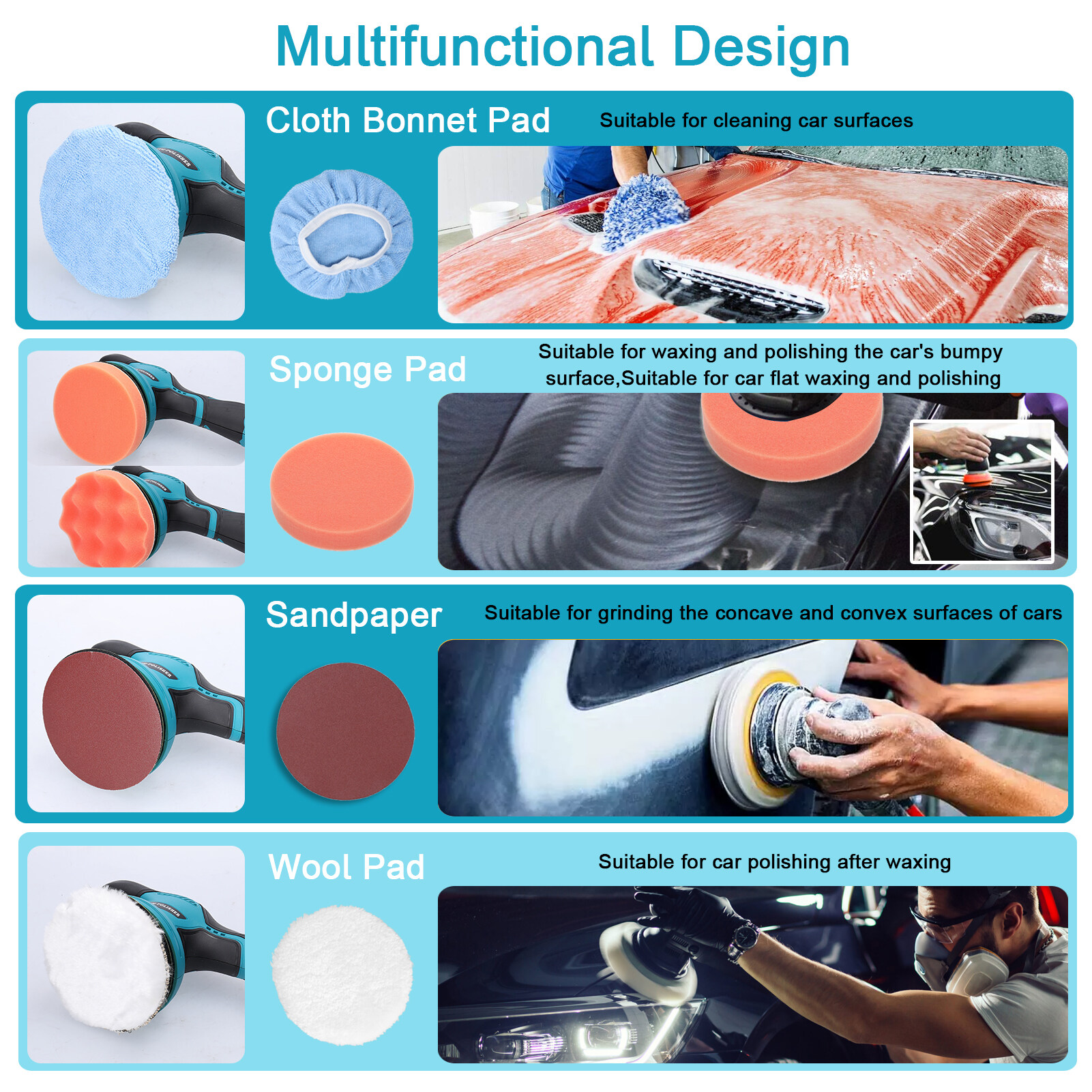 Cordless Eccentric Car Polisher 8 Gears of Speeds Adjustable Electric Auto Polishing Machine Multifunctional Metal Waxing Wood Grinding Rust Removal Machine