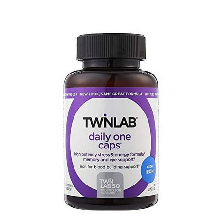 Twinlab Daily One Caps with Iron - Daily Multivitamin for Women & Men with 26 Essential Vitamins and Minerals - Vitamins for Energy, Immune Support, Stress Relief, Eye Health, 90 Caps