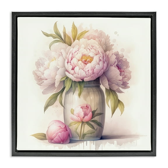 Stupell Industries Soft Pink Peonies Plants & Flowers Painting Black Floater Framed Canvas Art Print Wall Art, 18 x 18