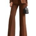 thumbnail image 3 of Women Blazer Pants Suit 2 Piece Outfits Casual Long Sleeve Blazer Set for Work Business Brown S, 3 of 9