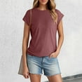thumbnail image 2 of LINGLANG Womens Summer Tops Dressy Casual Summer Short Sleeved T Shirt Solid Color Covered Sleeve Top Tshirts Shirts, 2 of 6