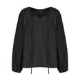 thumbnail image 5 of Plus Size Tops for Women Viikei Womens Blouse Clearance under $10,Women's New Satin Silk Long Sleeve Loose V-Neck Lace Up Shirt Tops Black S, 5 of 8