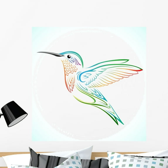 Colorful Hummingbird Wall Decal by Wallmonkeys Peel and Stick Graphic (36 in H x 36 in W) WM75928