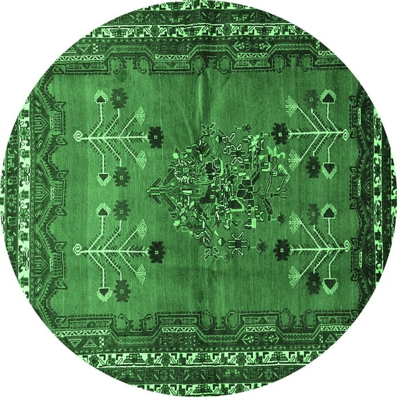 Ahgly Company Indoor Round Persian Emerald Green Traditional Area Rugs, 6' Round