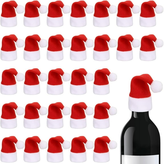 30 Pcs Mini Santa Hats for Crafts Red Wine Bottles Cover Christmas Santa Hat for Christmas Silverware Holders Home Decor Table Dinner Decorations for Christmas Table Setting Xmas Party (2.36*4.72inch)