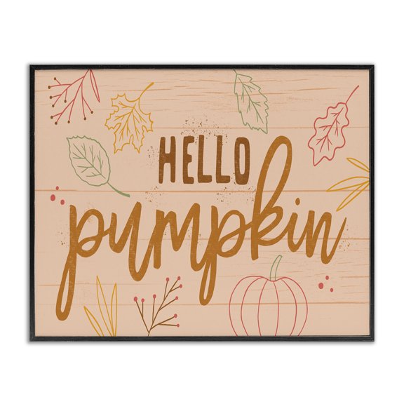 Stupell Industries Shabby Chic Hello Pumpkin Patterned Botanicals Autumn Phrase Design Black Framed Giclee Art, 14 x 11, by Nina Seven
