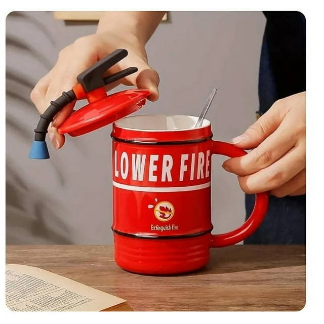 Xihbxyly Taza con Forma de Extintor, Diseño Original de Cerámica, Taza de Café con Agarre Cómodo, Material Duradero Apto para Microondas, Bebida Versátil, Regalo Perfecto para Amigos, Accesorio Diver