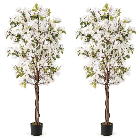 Topcobe 6 Feet Artificial Bougainvillea Tree with 910 White Flowers, Artificial Trees for Home Decor Indoor Outdoor, Set of 2