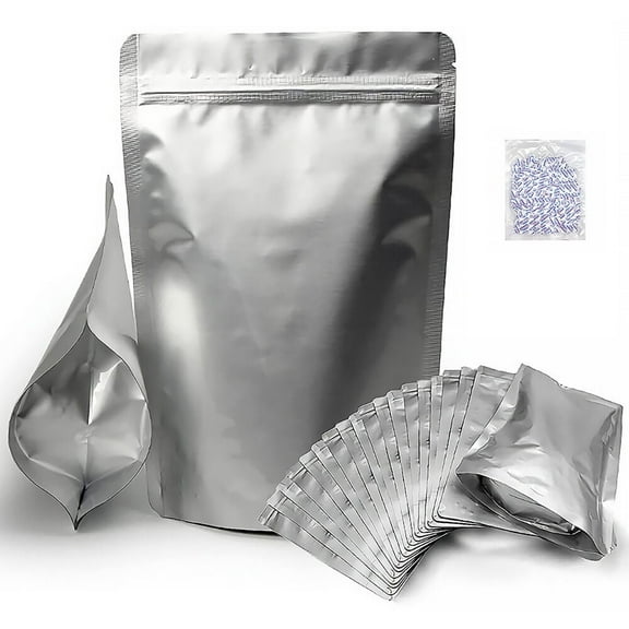 ACDANC 50/100pcs Mylar Bags 8.7Mil w/ Oxygen Absorbers Stand-Up Resealable Food Storage