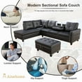 thumbnail image 2 of Bailu Classic Faux Leather L Shaped Sectional Sofa Set Black, 2 of 6