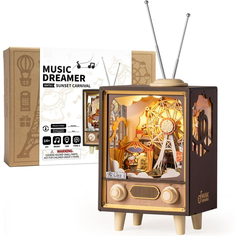 Rolife DIY Music Box,3D Wooden Puzzle Sunset Carnival Model Kits