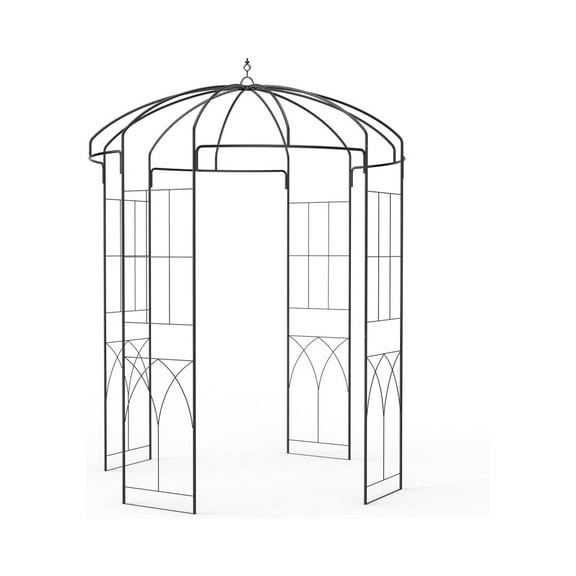 8.8 FT Curved Garden Arch Trellis, Powder-Coated Steel Wedding Arbor for Ceremony & Events, Decorative Metal Pergola for Climbing Roses, Outdoor Pavilion for Patio, Backyard (Black),Birdcage Shape