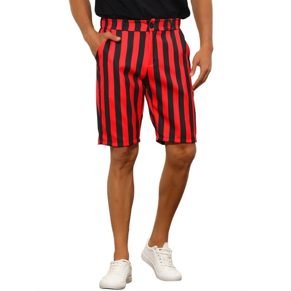INSPIRE CHIC Men's Shorts Striped Flat Front Summer Chino Shorts 30 Red Black