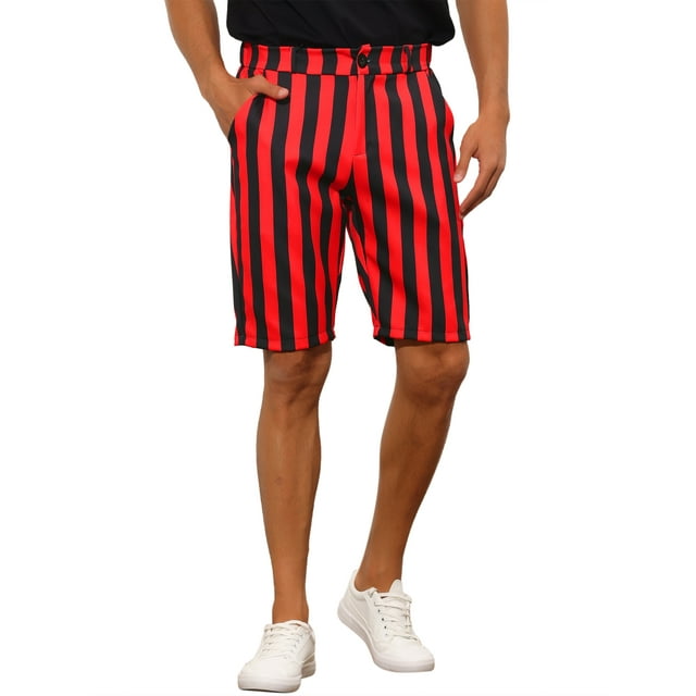 Pantalones cortos de rayas Lars Amadeus para hombre, regalo del Día del Padre, ajuste regular, casual, vestido de verano, pantalones cortos tipo chino rojo y negro 34