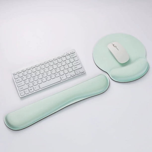 Nvzi Reposamuñecas y alfombrilla para ratón con soporte para muñecas, reposamuñecas de espuma viscoelástica para teclado y ratón, almohadilla con base antideslizante (verde claro)