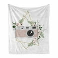 thumbnail image 1 of Camera Soft Flannel Fleece Throw Blanket, Vintage Recording Machine Flowers Leaf Bouquet Wedding Bridal Theme, Cozy Plush for Indoor and Outdoor Use, 50" x 70", Rose Forest Green Grey, by Ambesonne, 1 of 6