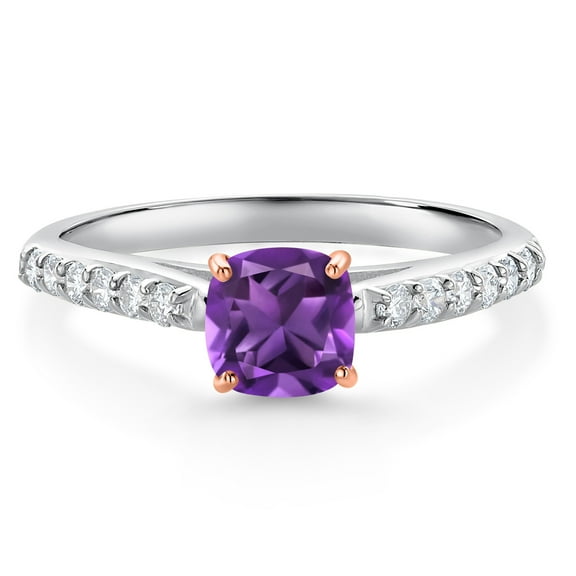 Gem Stone King 0.72 Ct Purple Amethyst G/H Lab Grown Diamond 10K White Gold Engagement Ring with Rose Gold Prongs (Size 8)