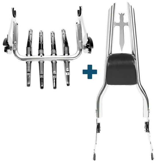 Fjpacemt Chrome Luggage Rack Sissy Bar Backrest for 2009-24 Motorcycle Harley Road King Street Glide