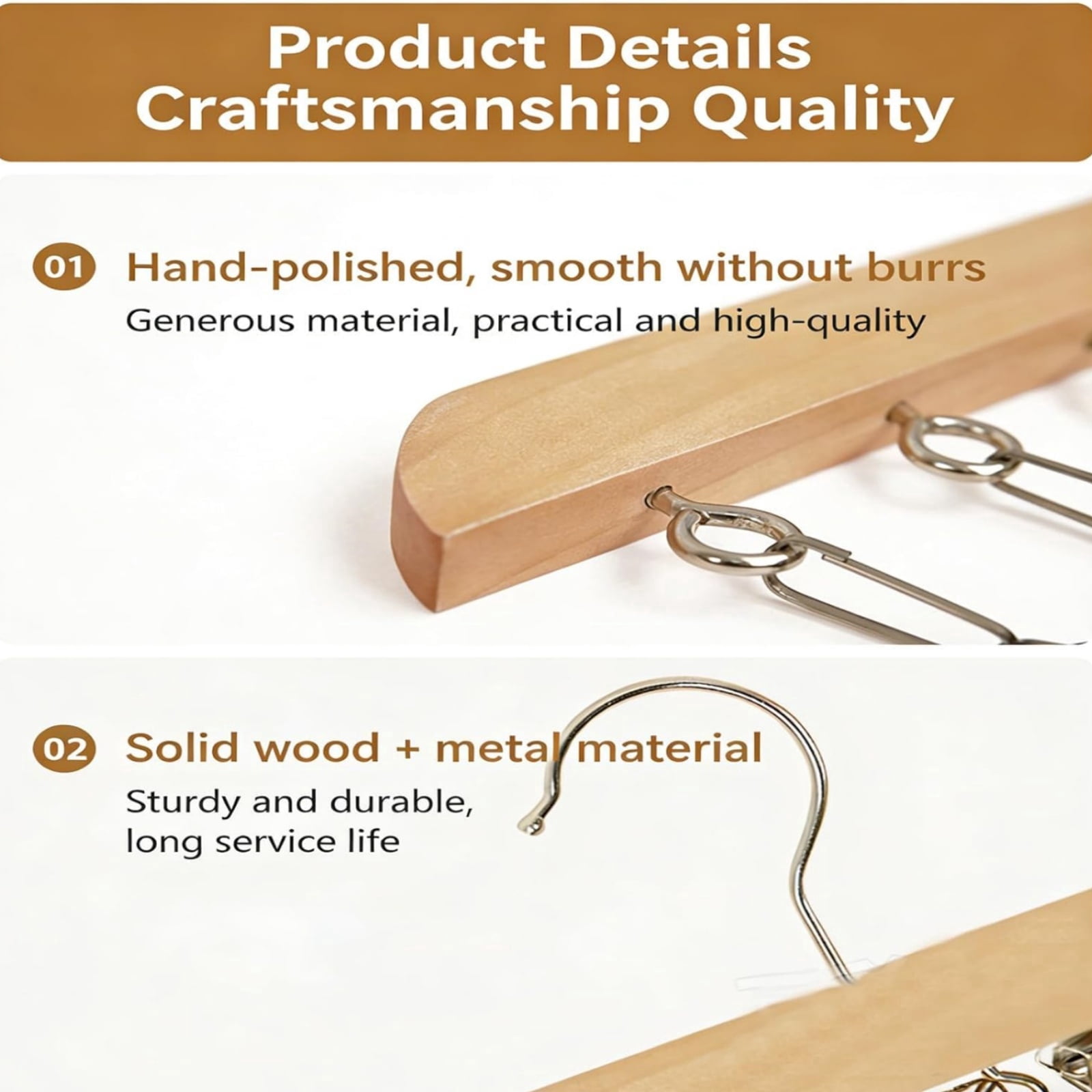 Closet Organizer with 10 Clips, Wooden Hanging Pants and Legging Hanger, 360° Rotating Hook Space Saving Closet Storage for Jeans Scarves Socks