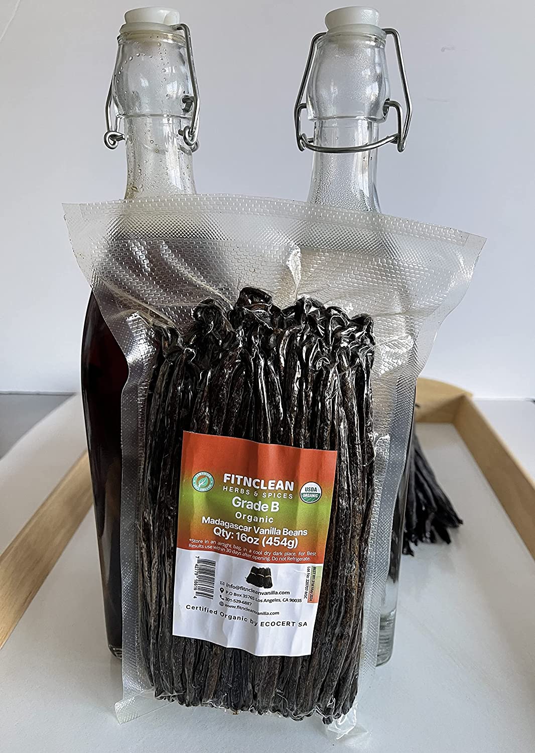 1 Lb Organic Madagascar Vanilla Beans Grade B. Certified USDA Organic. 5"-8" by FITNCLEAN VANILLA. 16 oz Whole NON-GMO Bourbon Pods