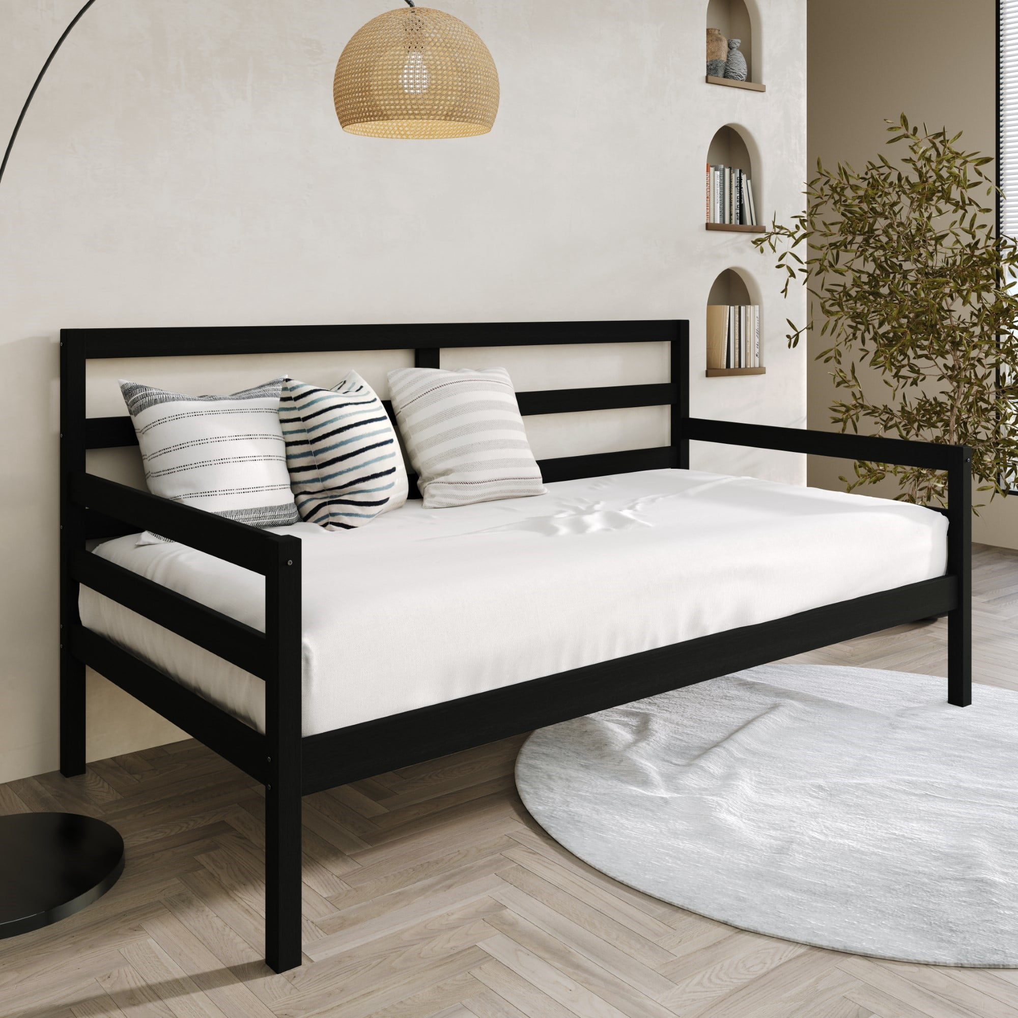 Home Design Towson Twin Daybed with Solid Wood Frame, Slatted Sides and Back, Stylish Seating and Sleeping Solution, Durable, Black