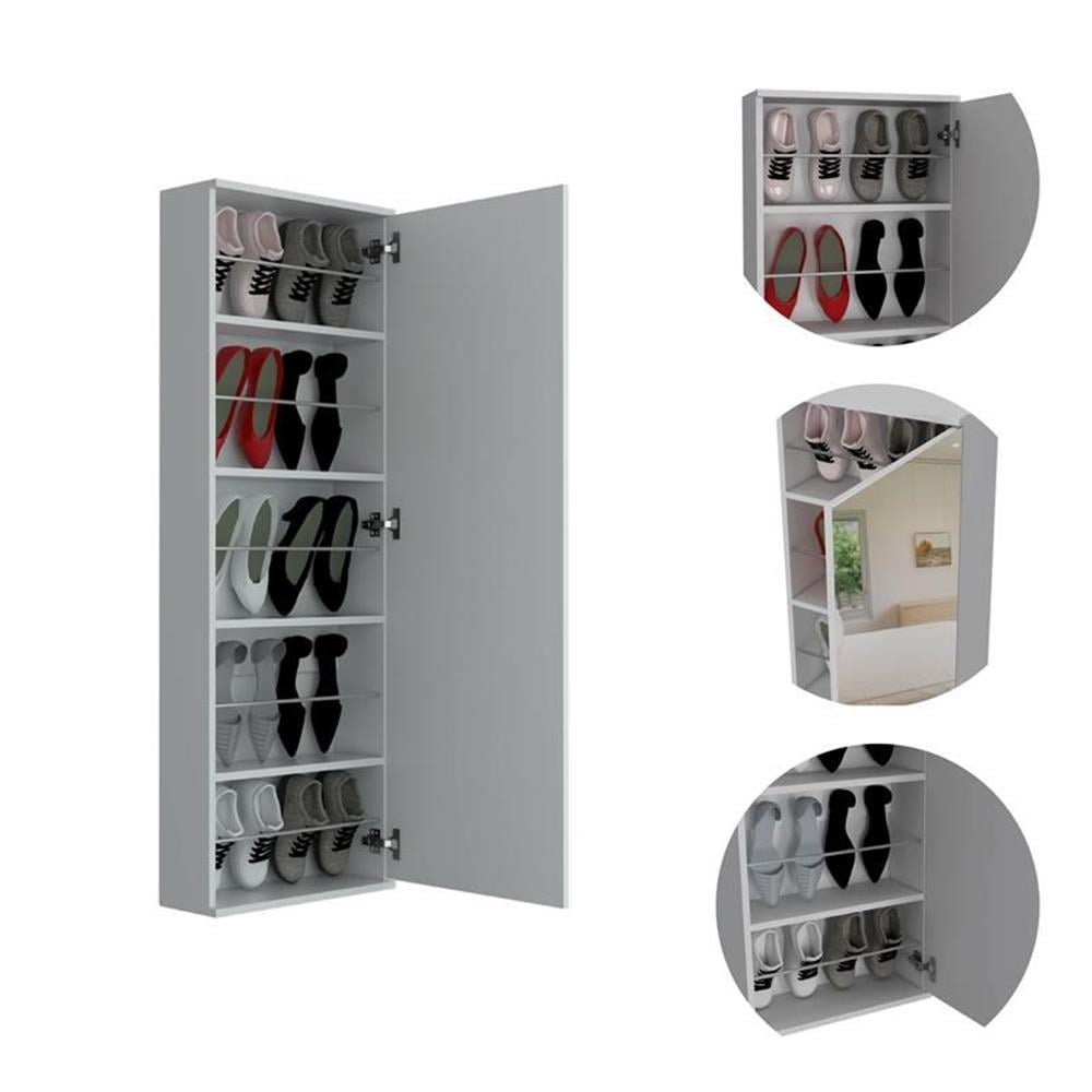 Pemberley Row Engineered Wood White Shoe Rack Wall Mounted Mirrored 18.1" W x 8.1" D x 54.3" H Unassembled