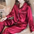 thumbnail image 2 of Conjunto De Pijama De satén De seda para mujer, ropa De dormir Sexy con camisa De manga larga y pantalones, para estar en casa, 2 of 3