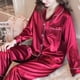 thumbnail image 2 of Conjunto De Pijama De satén De seda para mujer, ropa De dormir Sexy con camisa De manga larga y pantalones, para estar en casa, 2 of 3