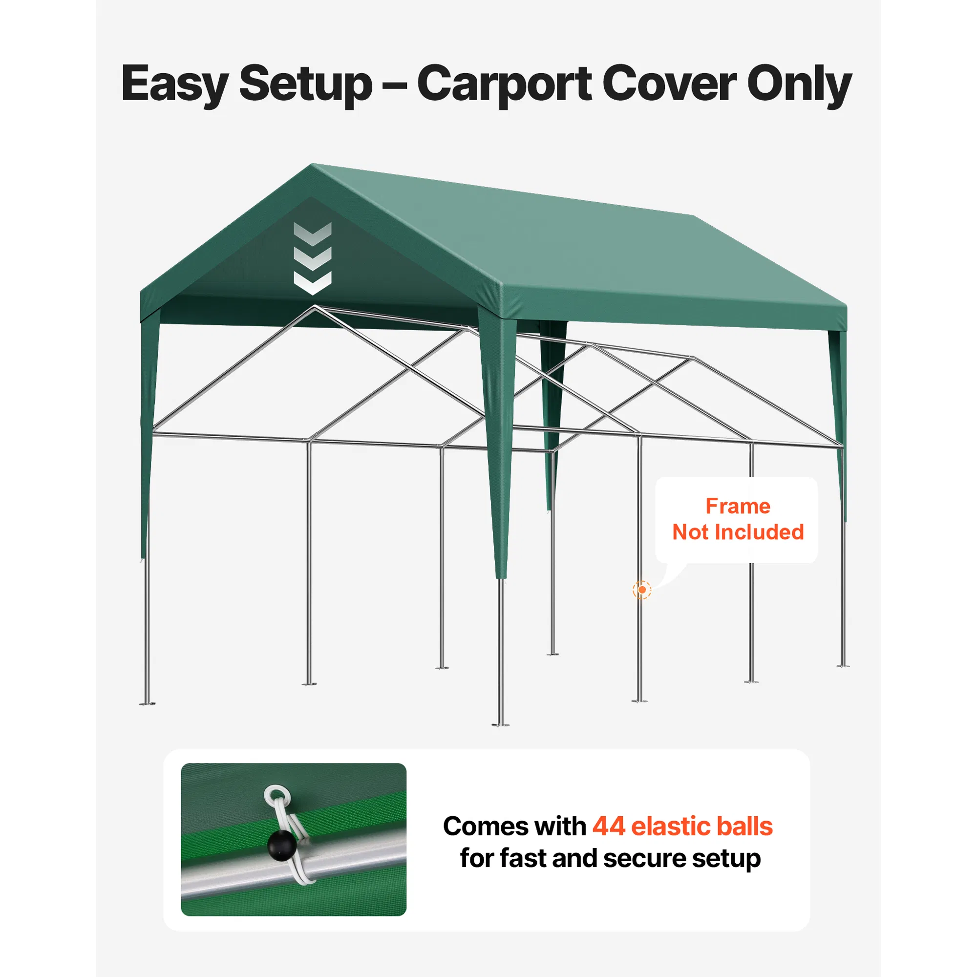 10x20 ft Carport Replacement Canopy,Waterproof UV-Resistant Garage Tent Tarp,Heavy-Duty Car Shelter Cover with Ball Bungees,Dark Green,Frame Not Included