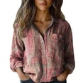 thumbnail image 2 of HLKJKLS Blouses For Women Dressy Casual Printed Button Down Long Sleeve V Neck Autumn Fragrant Linen Casual Blouse Top Pink S-Xxl, 2 of 4