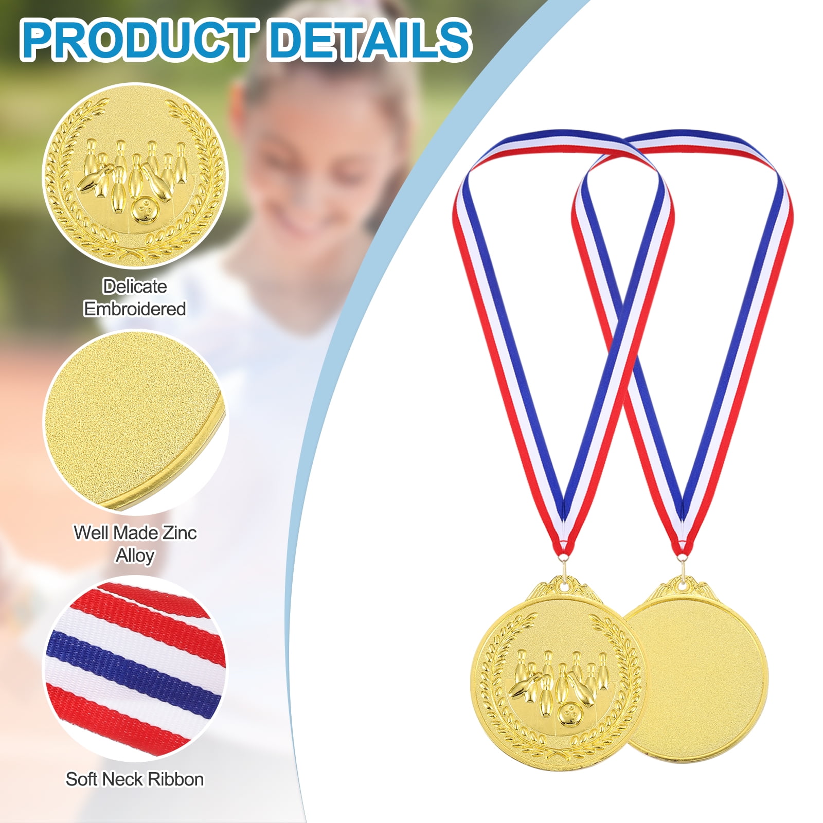 Uxcell 2.6" Gold Silver Copper Bowling Medals, 6Pcs Bowling Award Medals