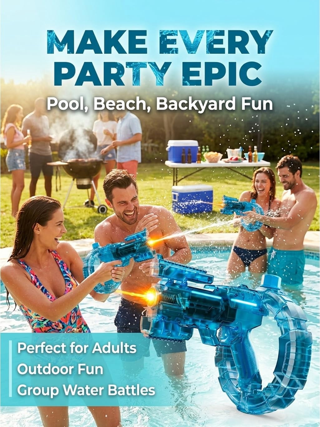 Electric Water Gun, Automatic Rechargeable LED Water Blaster, High-Pressure Squirt Gun with Light-Up Design for Pool & Beach